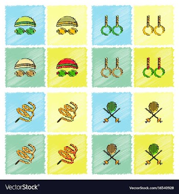 Set of olympic game design in hatching style vector image