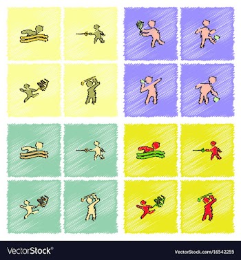 Set of olympic game design in hatching style vector image