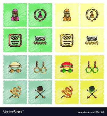 Set of olympic game design in hatching style vector image