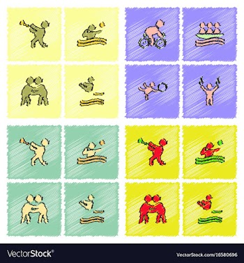 Set of olympic game design in hatching style vector image