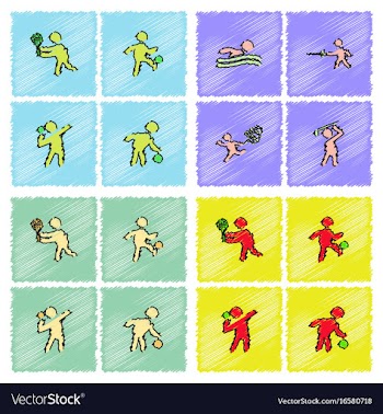 Set of olympic game design in hatching style vector image