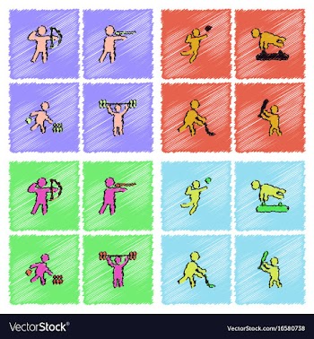 Set of olympic game design in hatching style vector image