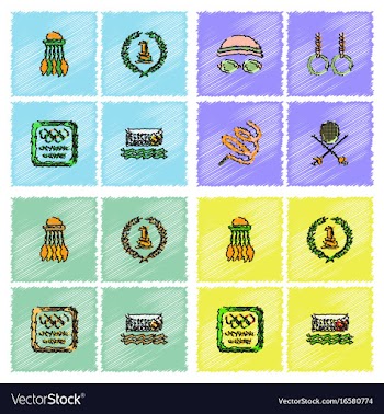 Set of olympic game design in hatching style vector image