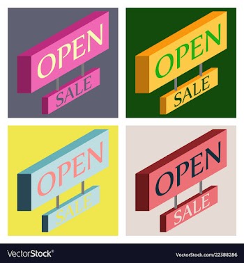 Set of open door sign label with text in flat vector image