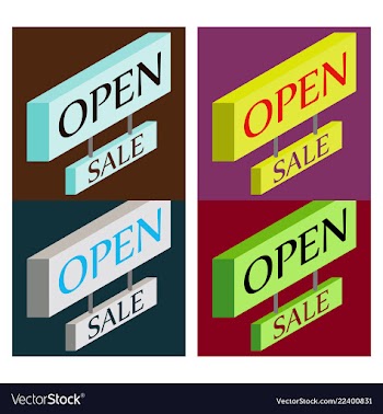 Set of open door sign label with text in flat vector image