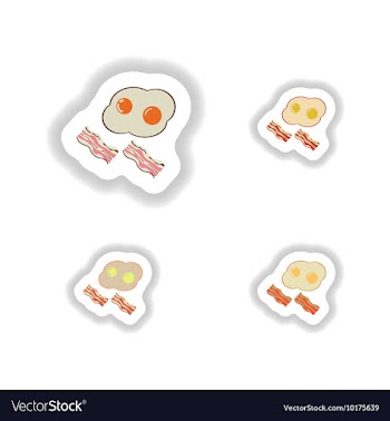 Set of paper stickers fried eggs with bacon vector image