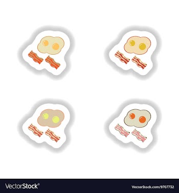 Set of paper stickers fried eggs with bacon vector image