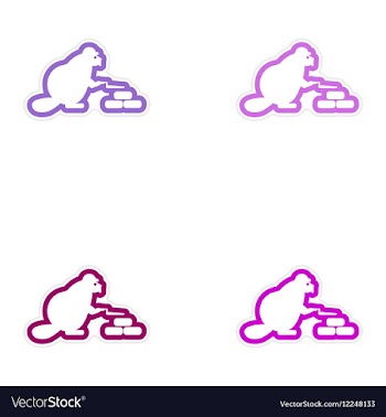 Set of paper stickers on white background beaver vector image