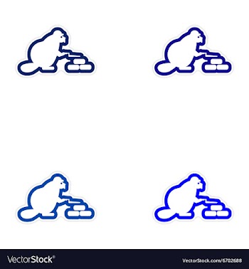 Set of paper stickers on white background beaver vector image