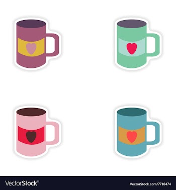 Set of paper stickers on white background cup vector image