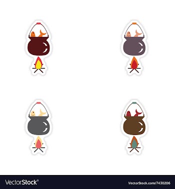 Set of paper stickers on white background fish vector image