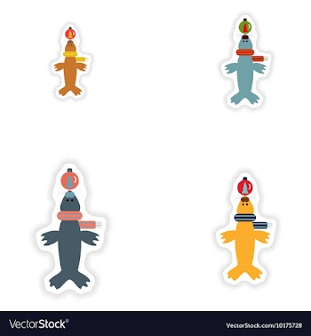 Set of paper stickers on white background fur seal vector image