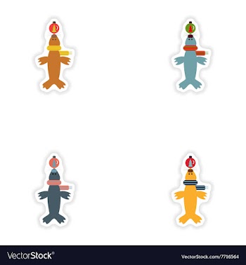 Set of paper stickers on white background fur seal vector image