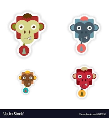 Set of paper stickers on white background monkey vector image