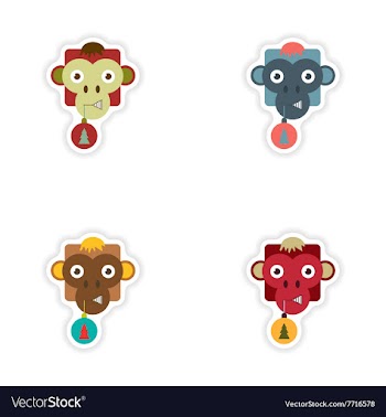 Set of paper stickers on white background monkey vector image