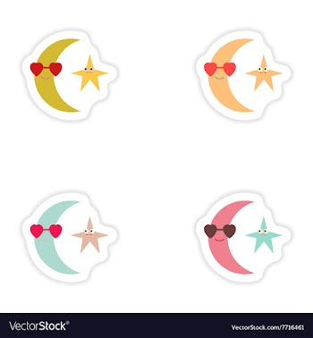 Set of paper stickers on white background moon and vector image