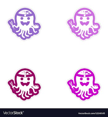 Set of paper stickers on white background octopus vector image