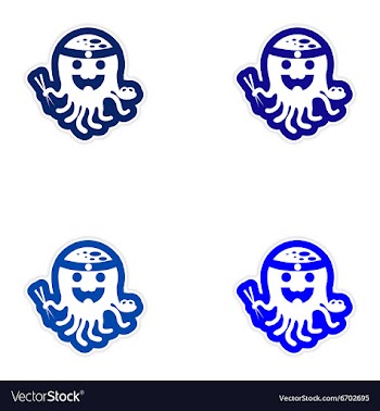 Set of paper stickers on white background octopus vector image