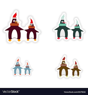 Set of paper stickers on white background penguins vector image