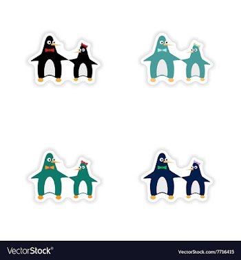 Set of paper stickers on white background penguins vector image