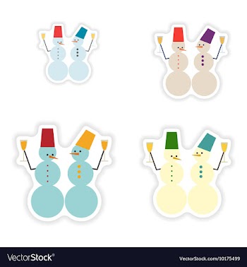 Set of paper stickers on white background Snowmen vector image