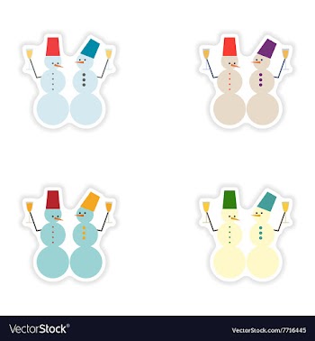Set of paper stickers on white background Snowmen vector image