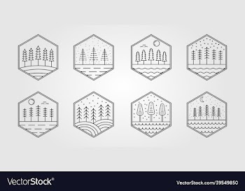 set of pine tree line art logo design