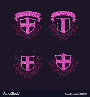 set of pink glitter shield logos