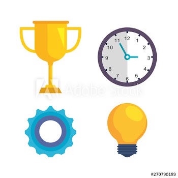 set of prize cup with clock and gear with bulb idea