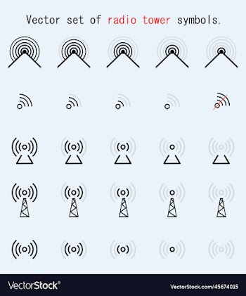 set of radio tower symbols antenna icon set black