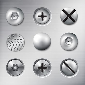 Set of realistic attached fasteners screws bolts nails on metal texture  isolated Free Vector