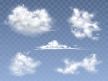 Set of realistic clouds, illustration of different types of cirrus and cumulus clouds Free Vector