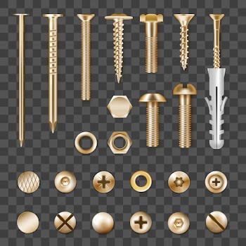 Set of realistic metal golden fasteners isolated on transparent Free Vector