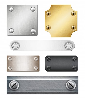 Set of realistic metal plates of various shape and color with fasteners isolated Free Vector