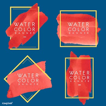 Set of red watercolor banner design vector | Free stock vector - 512827