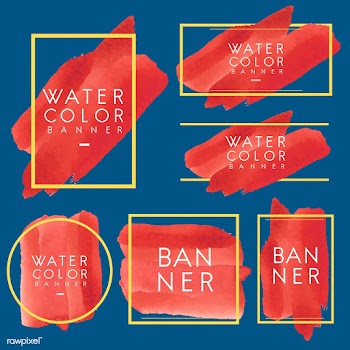 Set of red watercolor banner design vector | Free stock vector - 512830