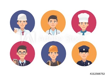 Set of round portraits of happy people of various professions