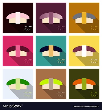Set of sashimi salmon icon in flat style vector image