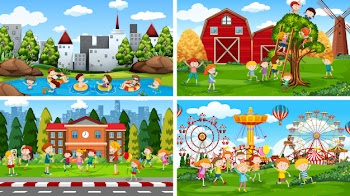 Set of scenes background in nature setting Free Vector