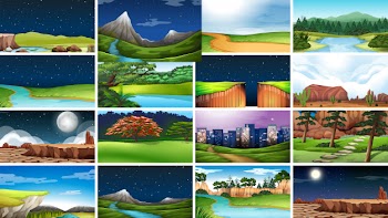 Set of scenes background in nature setting Free Vector