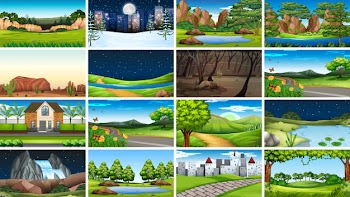 Set of scenes background in nature setting Free Vector