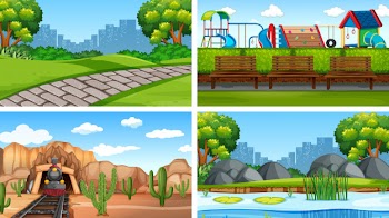 Set of scenes or background in nature setting Free Vector