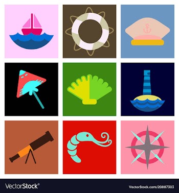 Set of sea simple icons vector image