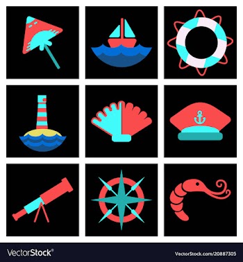 Set of sea simple icons vector image