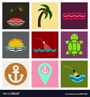 Set of sea simple icons vector image