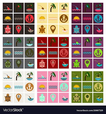Set of sea simple icons vector image