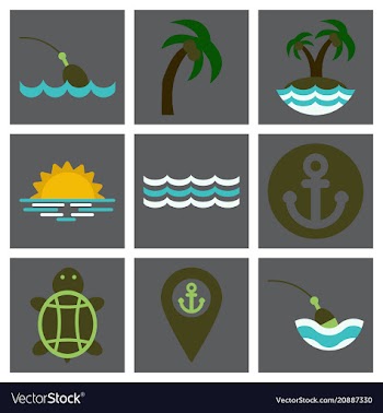 Set of sea simple icons vector image