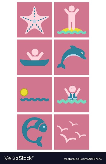 Set of sea simple icons vector image