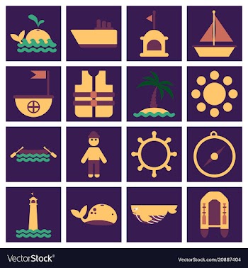 Set of sea simple icons vector image
