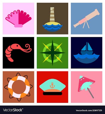 Set of sea simple icons vector image